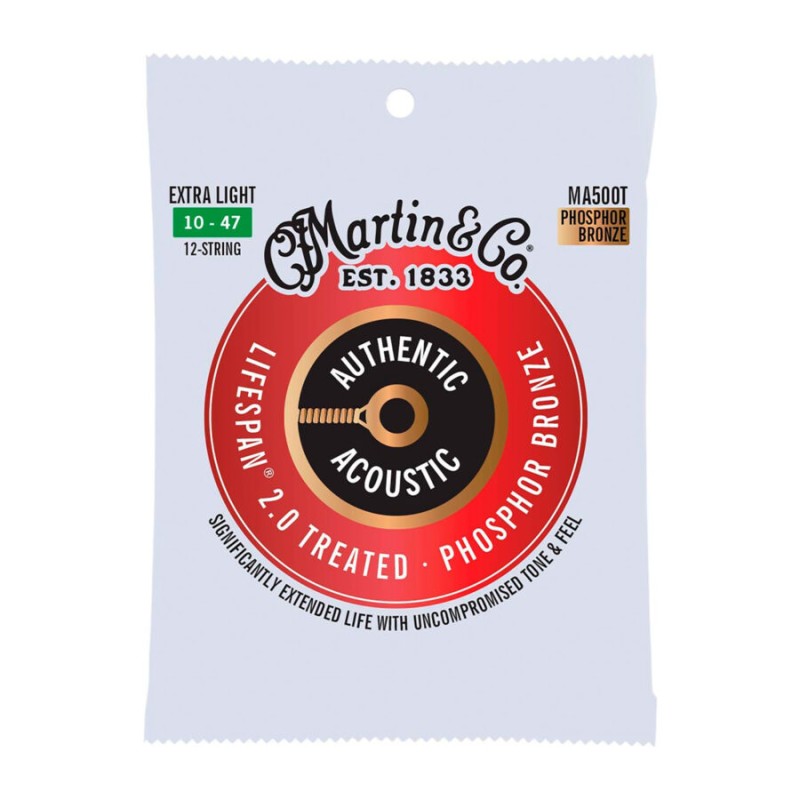 Cuerdas Martin para guitarra acústica MA500T, 2.0 tratadas EXTRA LIGHT